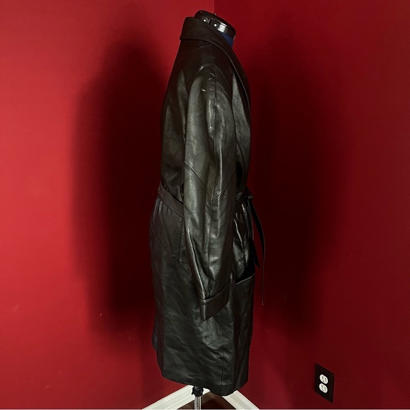 Excelled Collection Belted Leather Trench Coat - Picture 6 of 16